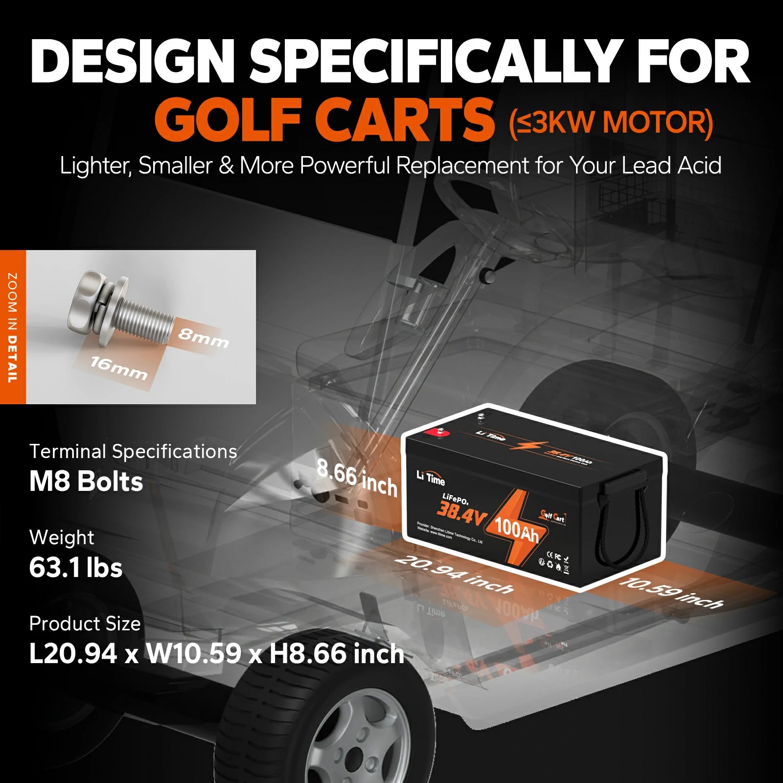 LiTime36V_38.4V_100Ah3.84KWhLiFePO4golfcartlithiumbattery_built-in200ABMS_maximumpower7.68KW_suitablefor4KWmotor_Support2Cdischarge_Perfectforgolfcart_lawnmow2