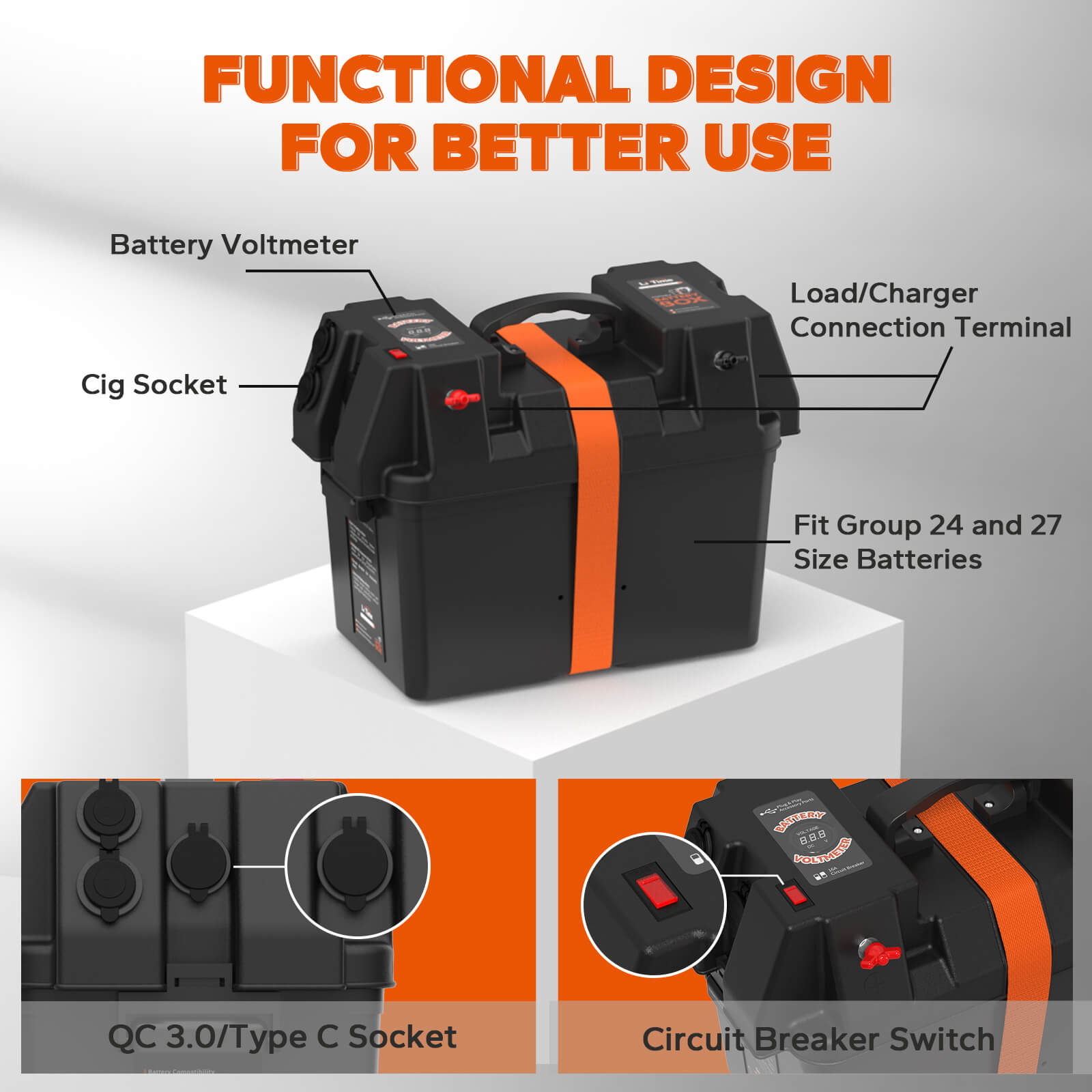 LiTimePortableBatteryBoxforBoats_Kayaks_Marine_RV_Trailer_andWaterproofforTrollingMotorIncludes12VoltAccessorySocket_Built-inVoltmeterFitsGroup24or27SizeBatteries3